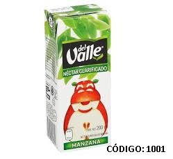 Néctar Del Valle clarificado de manzana , Néctar Del Valle de mango y Néctar Del Valle de durazno. Especificar el código 